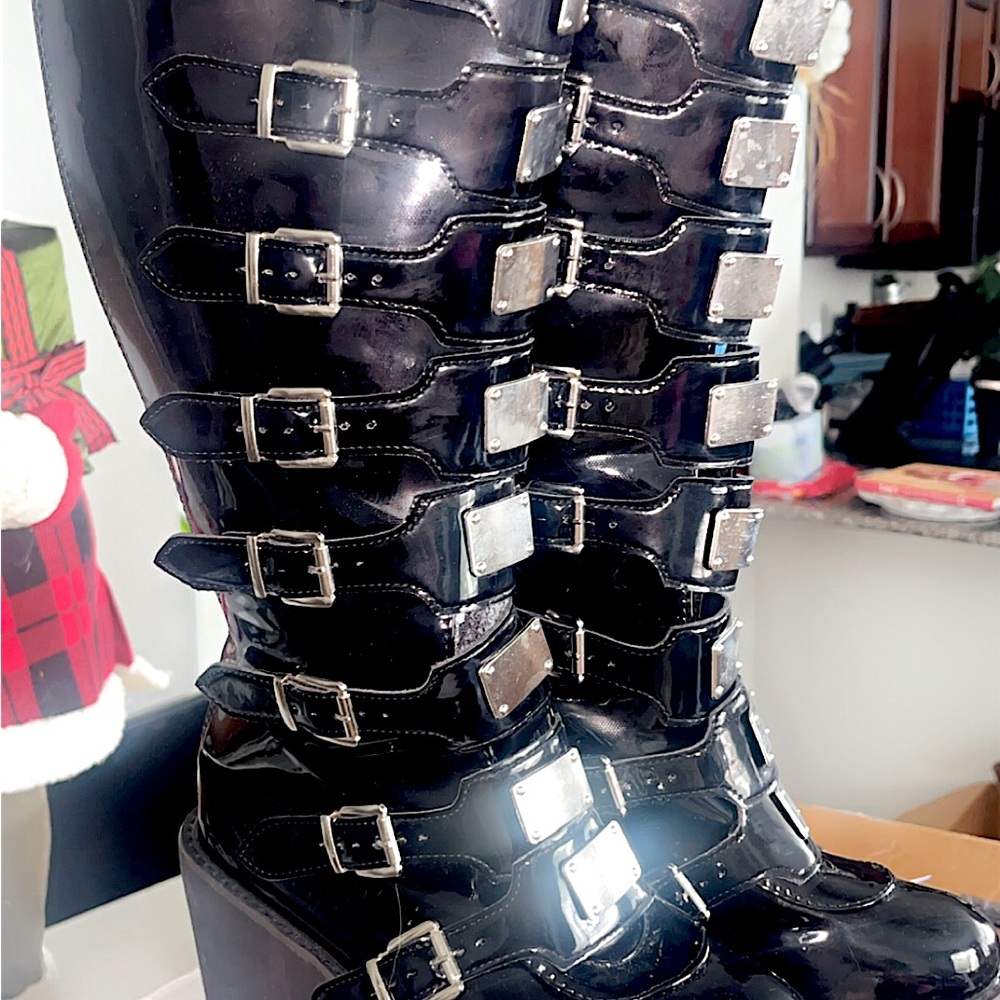 Leather Buckle Platform Boots